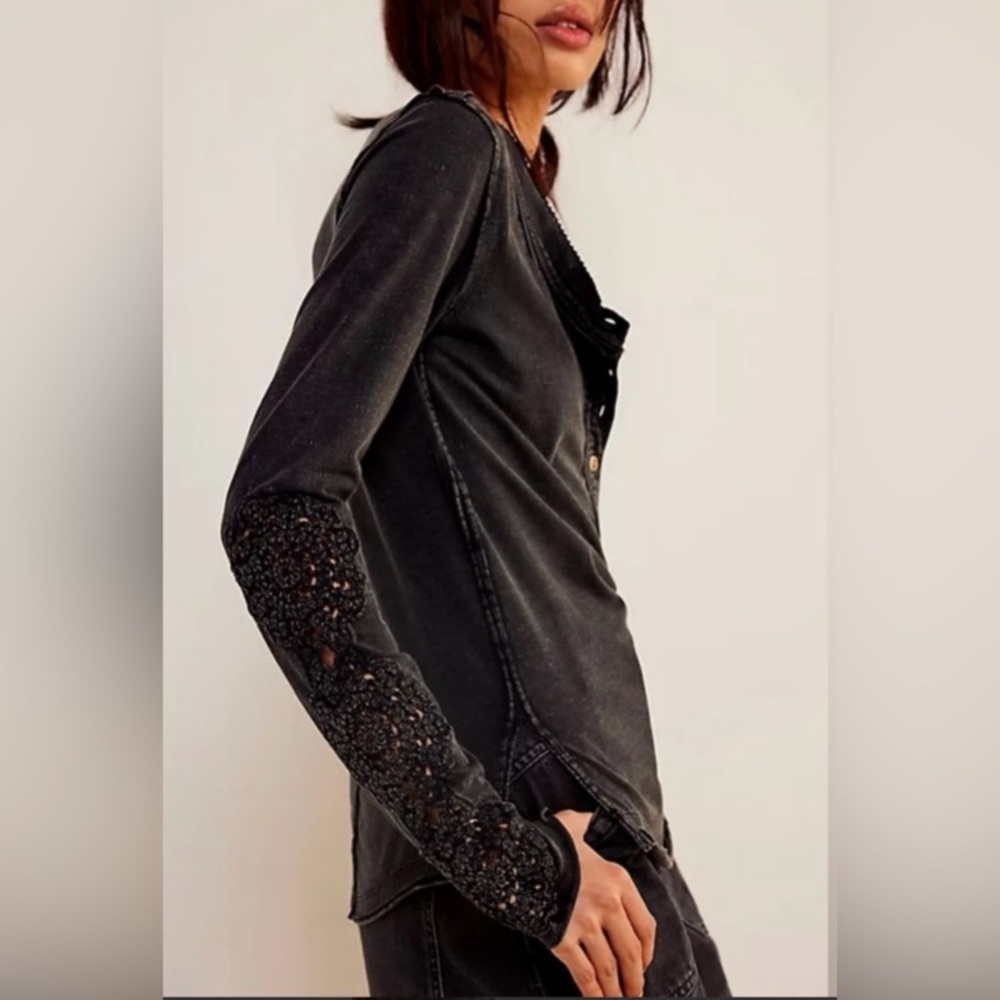 We the Free Our Song Black Henley Free People Black Long Sleeve Top